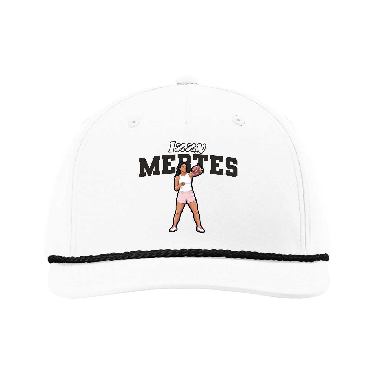 Five-Panel Classic Rope Cap — Name Arch in White
