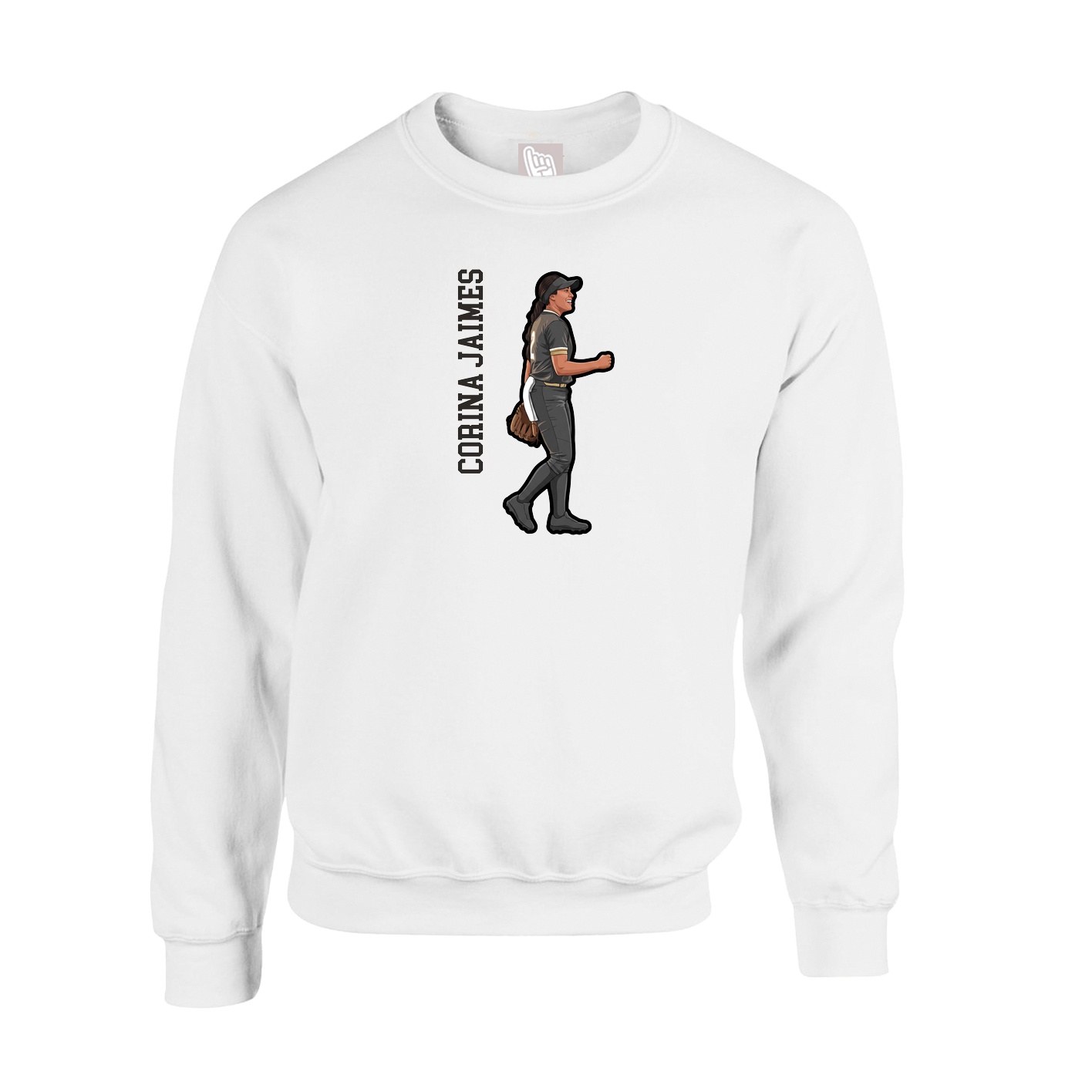 Fleece Crew — Name Vertical in White