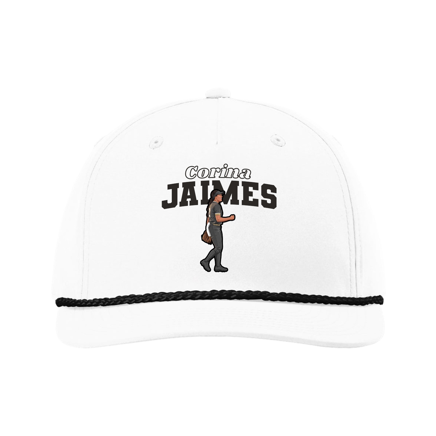 Five-Panel Classic Rope Cap — Name Arch in White