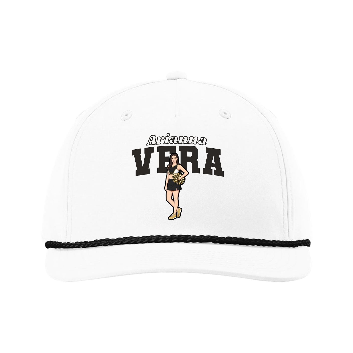 Five-Panel Classic Rope Cap — Name Arch in White