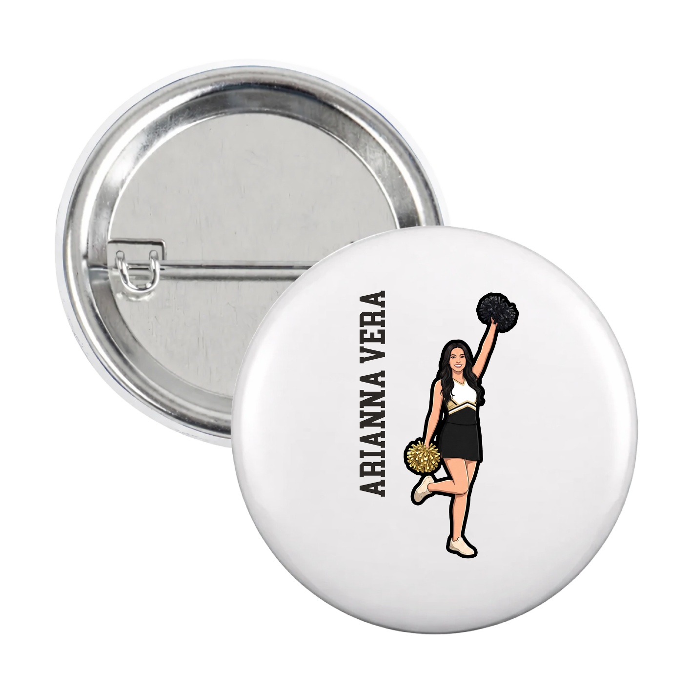 Game Day Button — Name Vertical in White