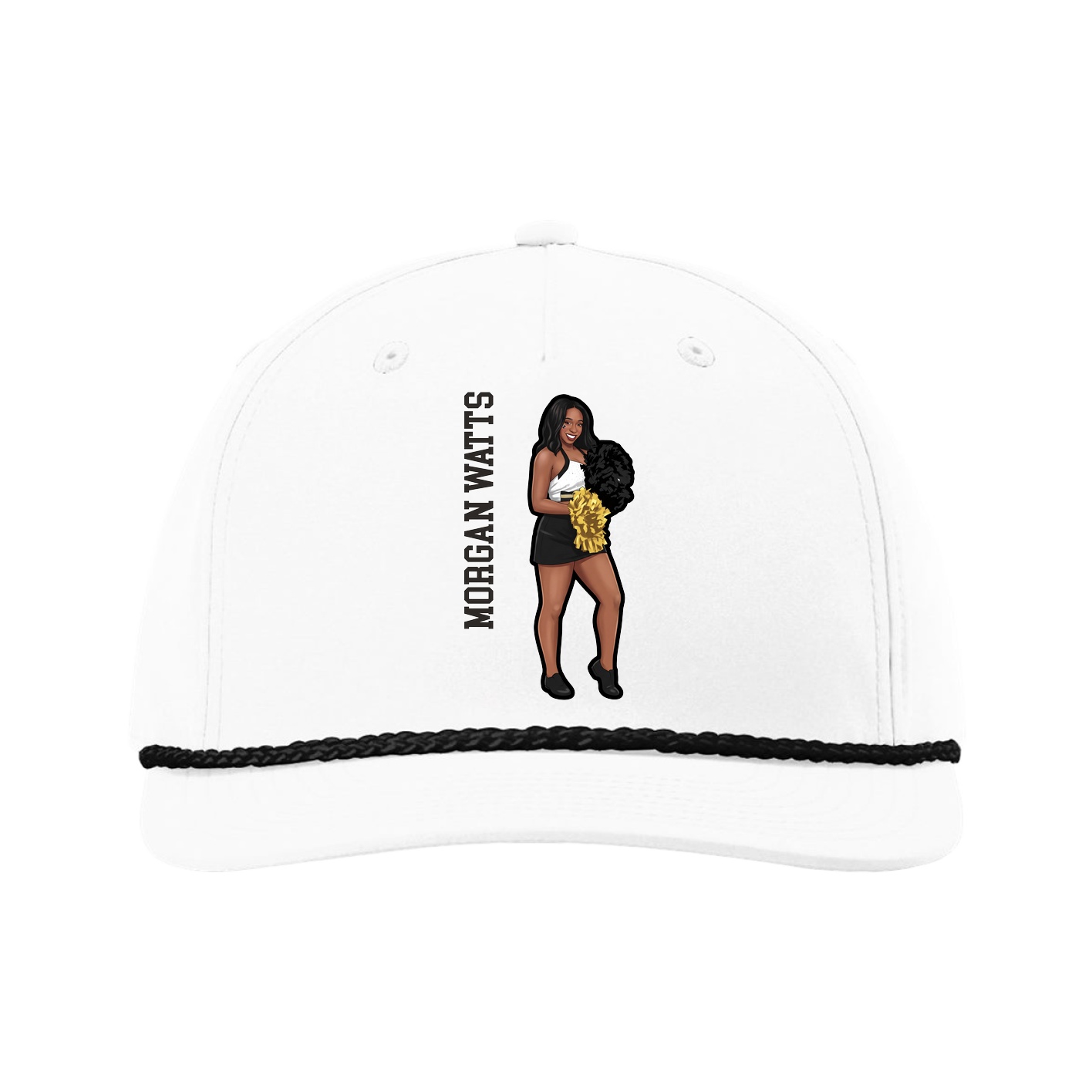Five-Panel Classic Rope Cap — Name Vertical in White