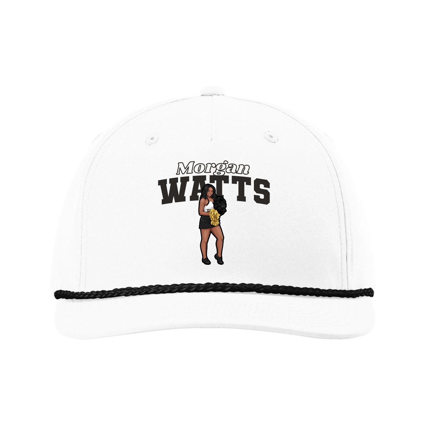 Five-Panel Classic Rope Cap — Name Arch in White