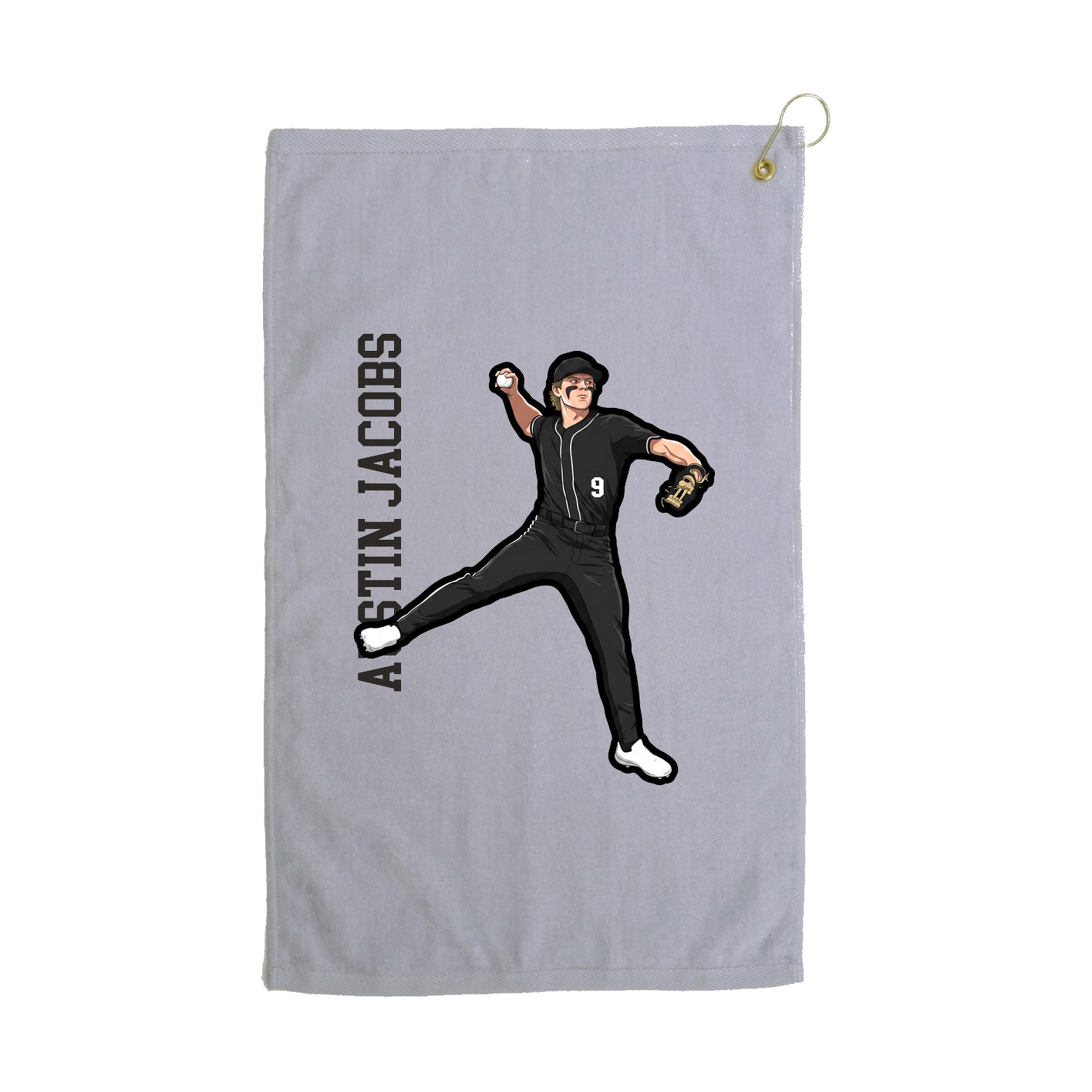 Golf Towel — Name Vertical in Grey