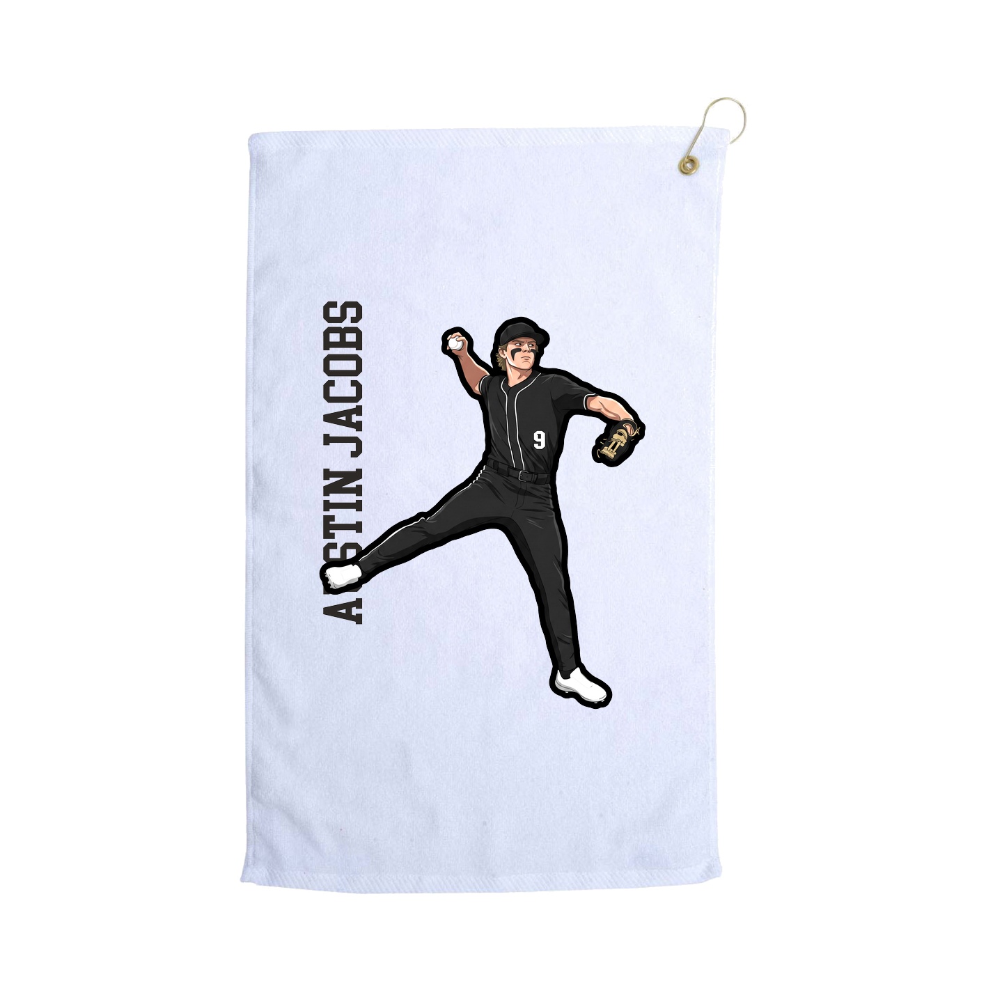Golf Towel — Name Vertical in White