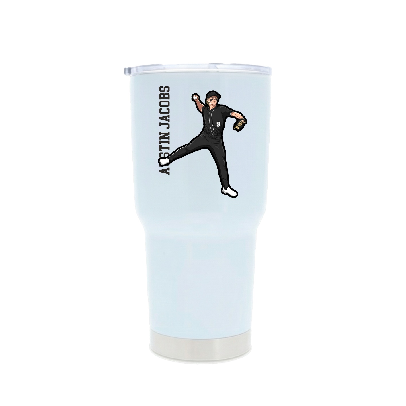30oz Stainless Steel Tumbler — Name Vertical in White