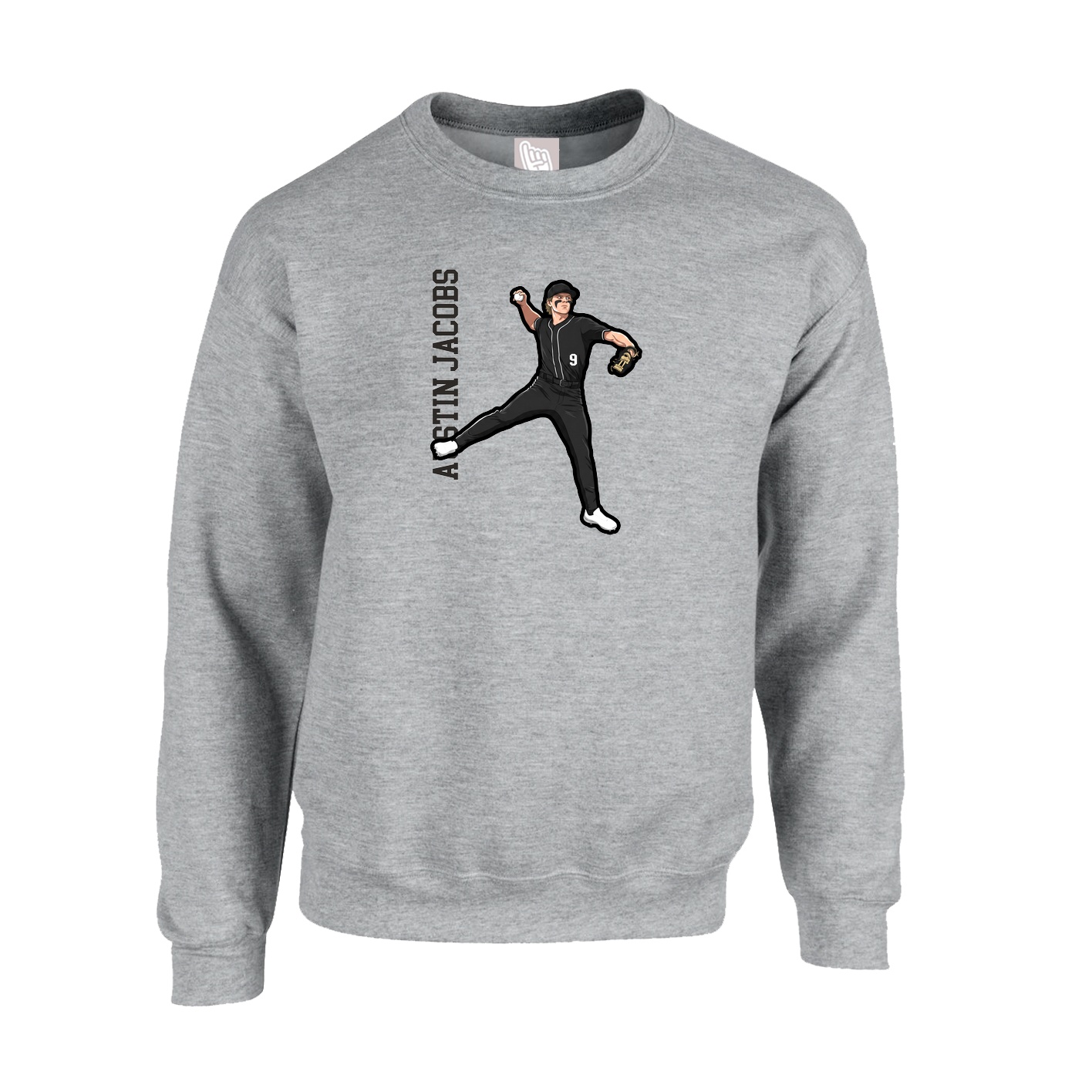 Fleece Crew — Name Vertical in Grey