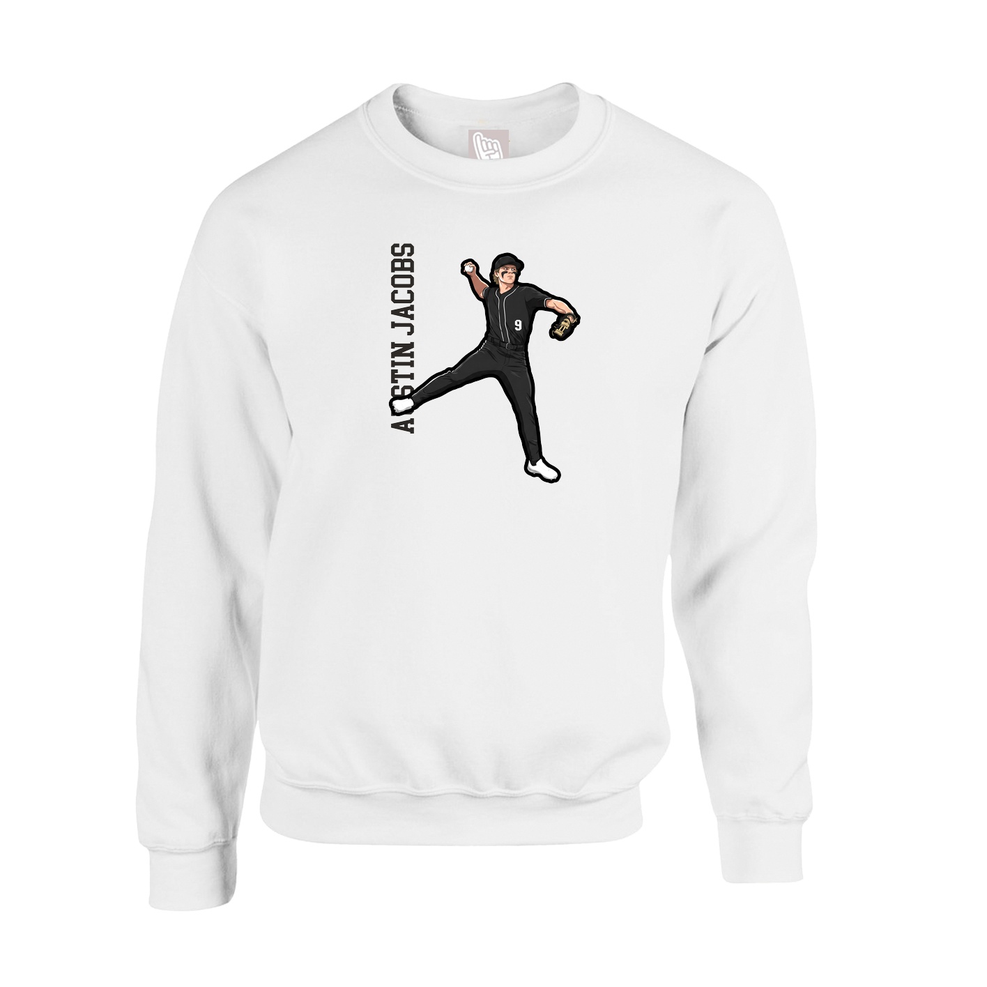 Fleece Crew — Name Vertical in White