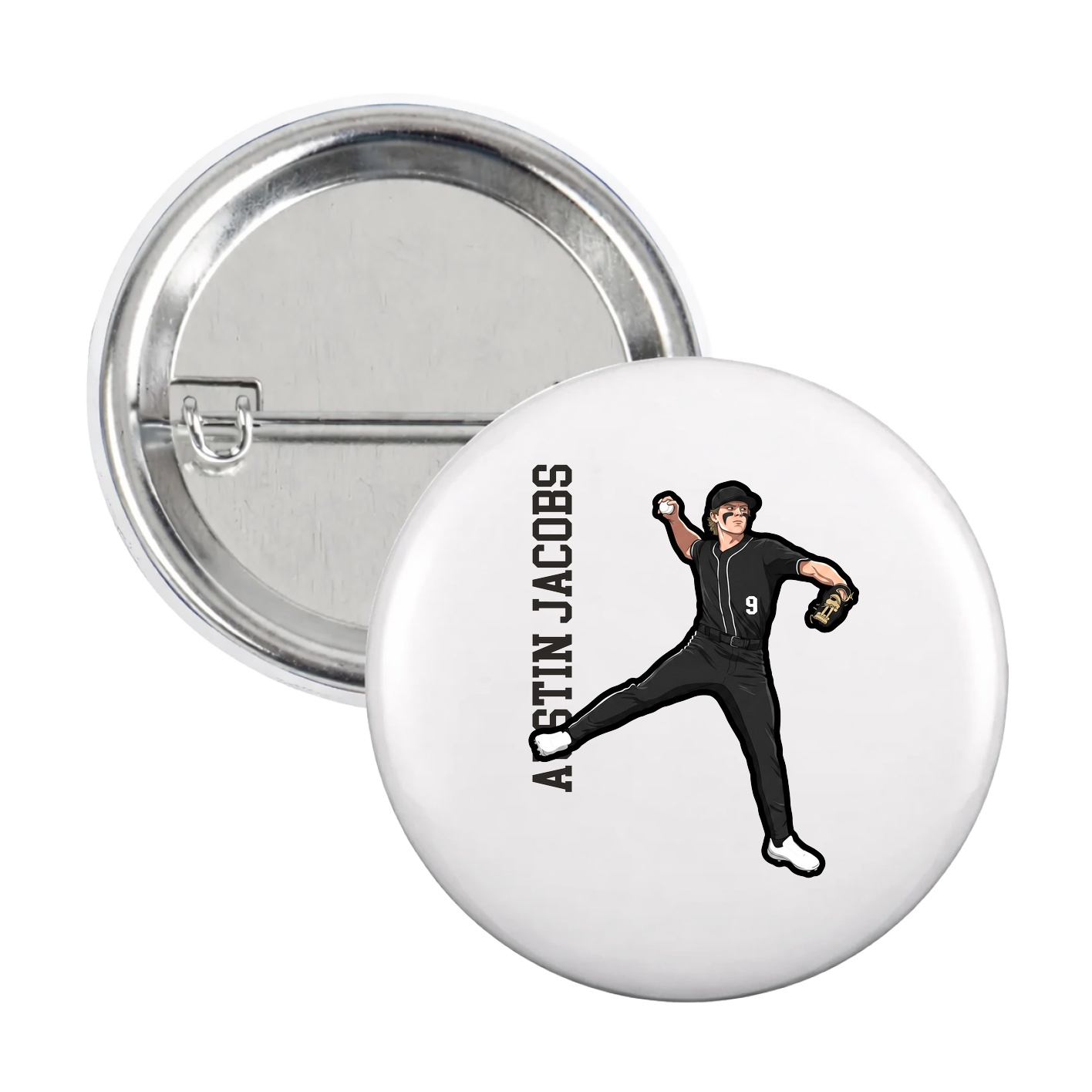 Game Day Button — Name Vertical in White