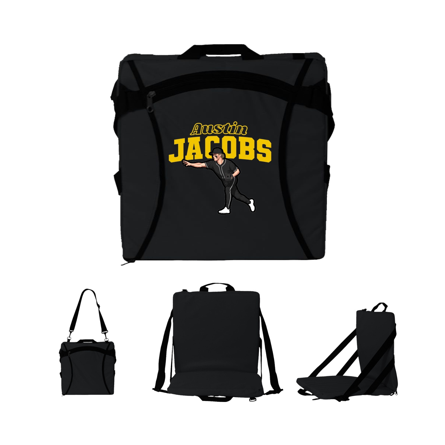 Folding Stadium Seat — Name Arch in Black