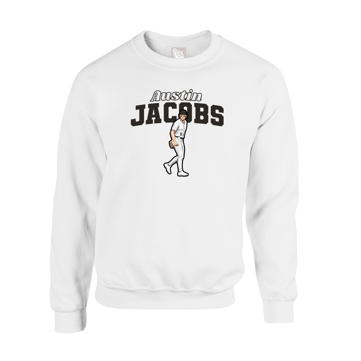 Fleece Crew — Name Arch in White