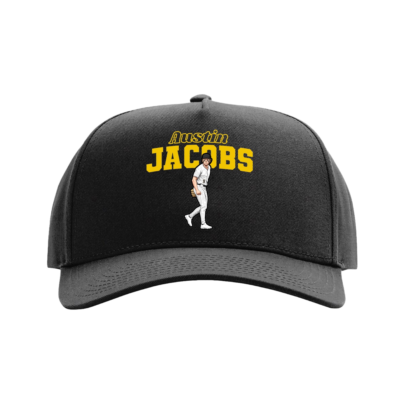 Full Fabric Five-Panel Champ Cap — Name Arch in Black