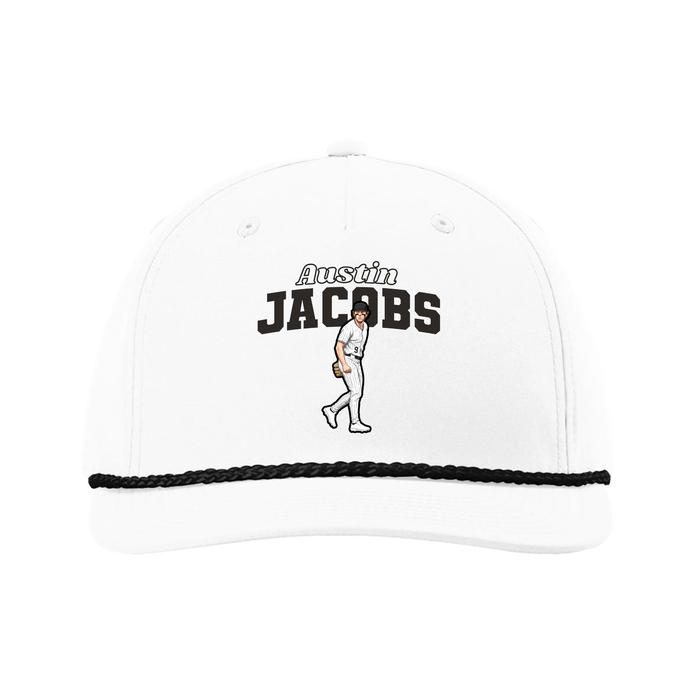 Five-Panel Classic Rope Cap — Name Arch in White