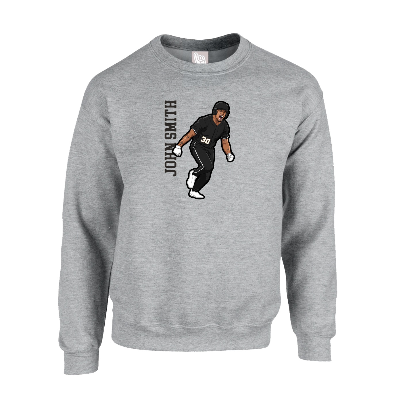 Fleece Crew — Name Vertical in Grey