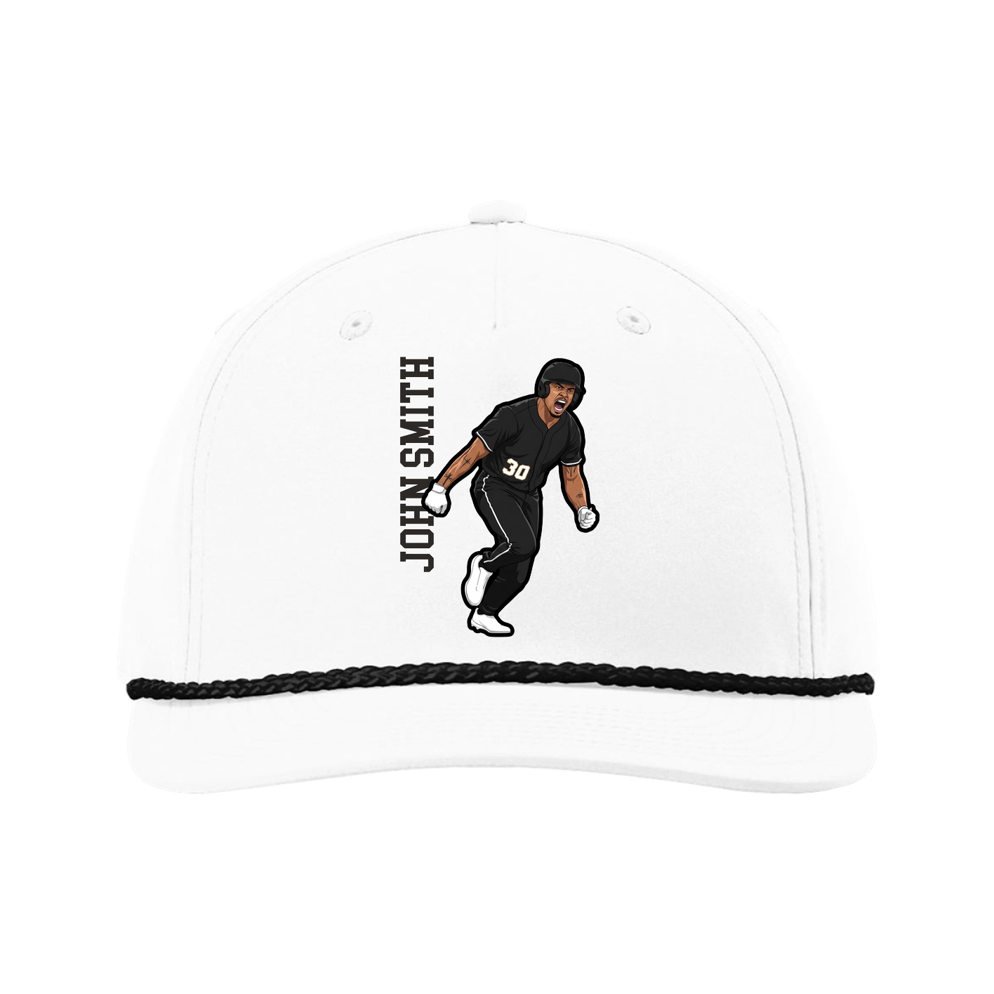 Five-Panel Classic Rope Cap — Name Vertical in White