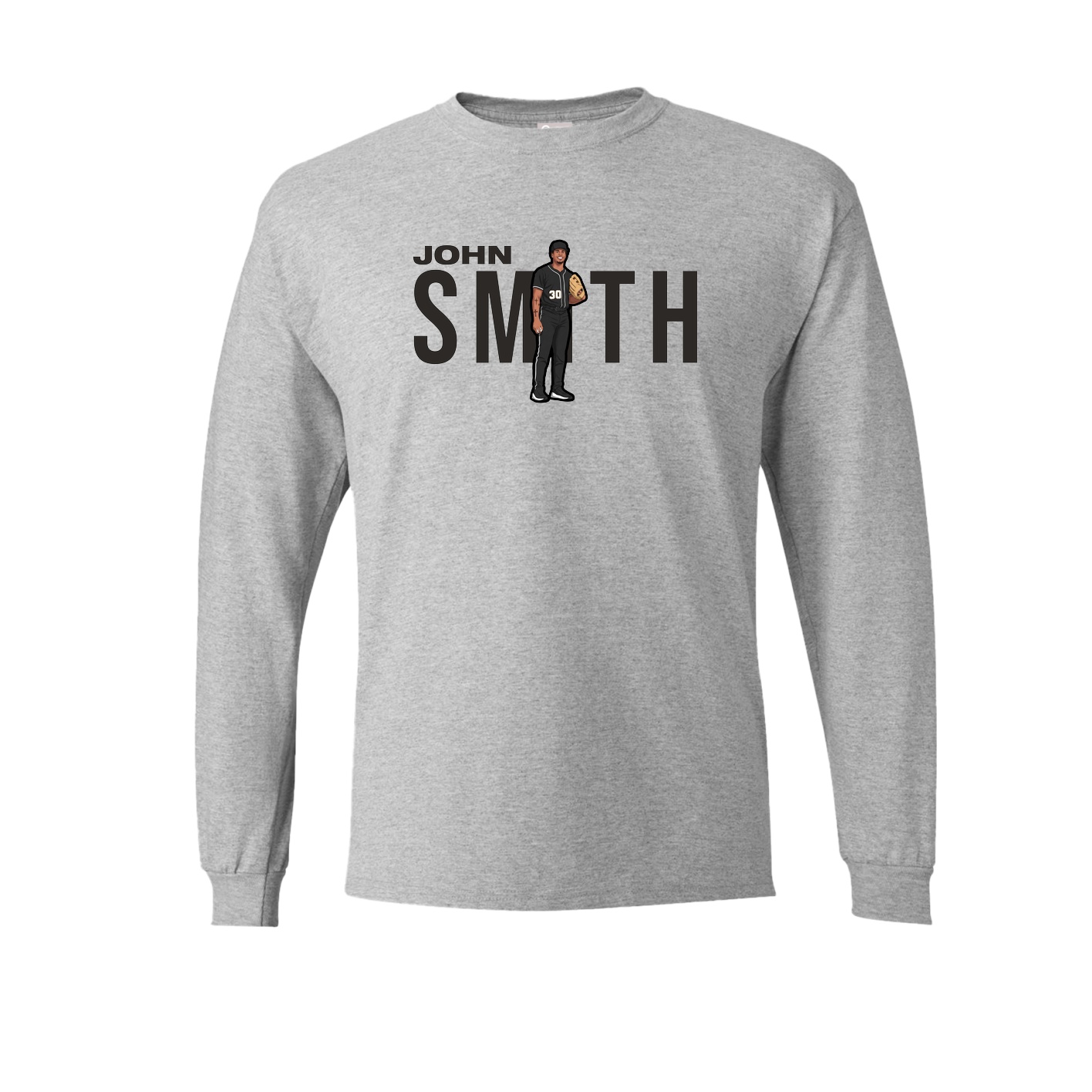 Long Sleeve Tee — Player Name in Grey