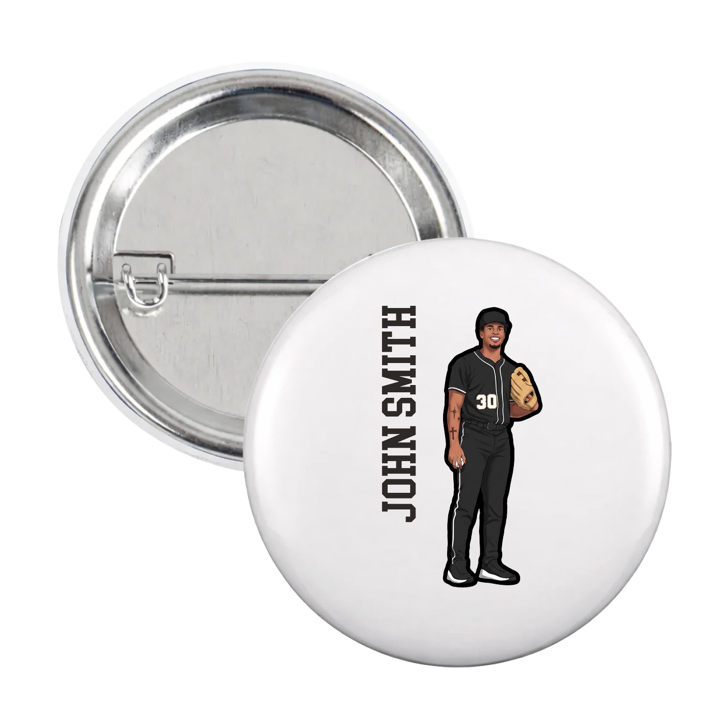 Game Day Button — Name Vertical in White