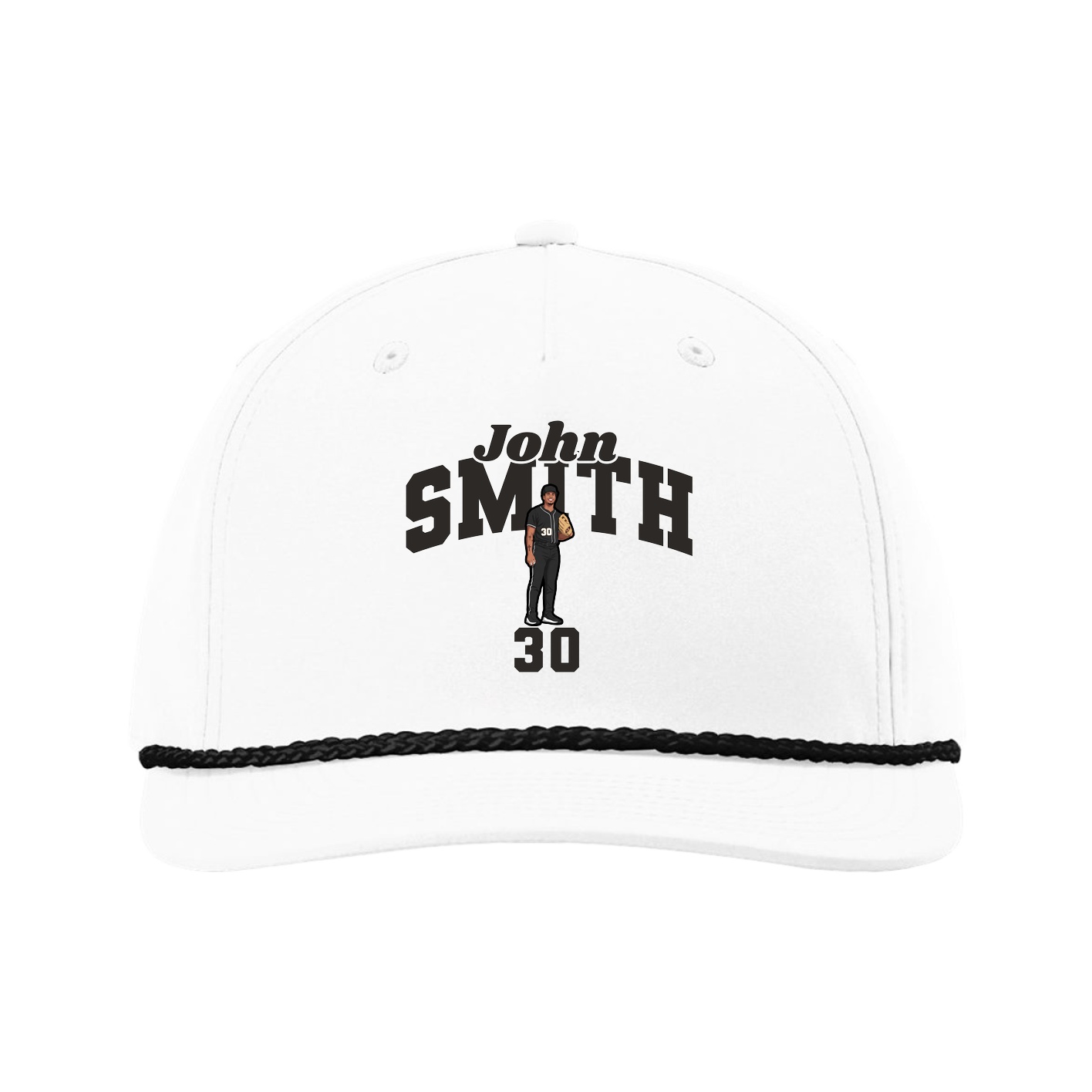 Five-Panel Classic Rope Cap — Signature Arch in White