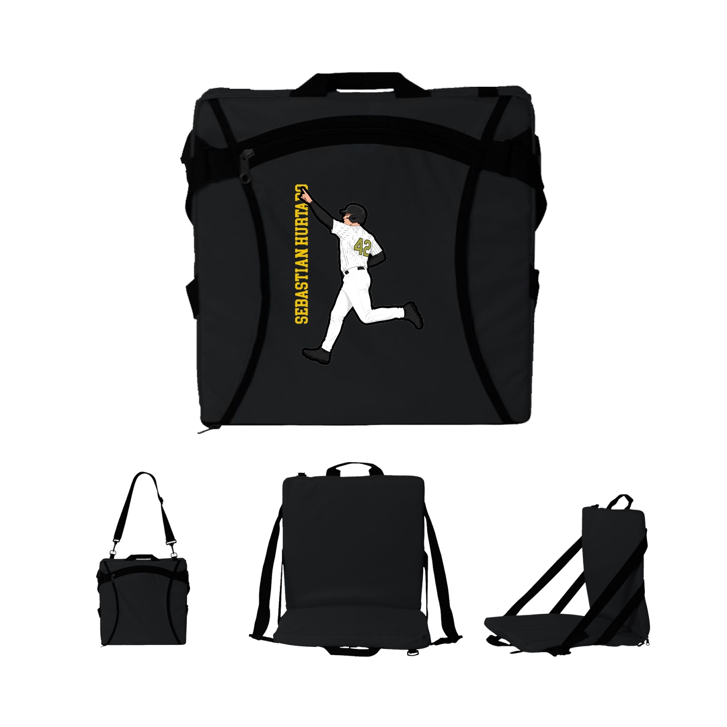 Folding Stadium Seat — Name Vertical in Black