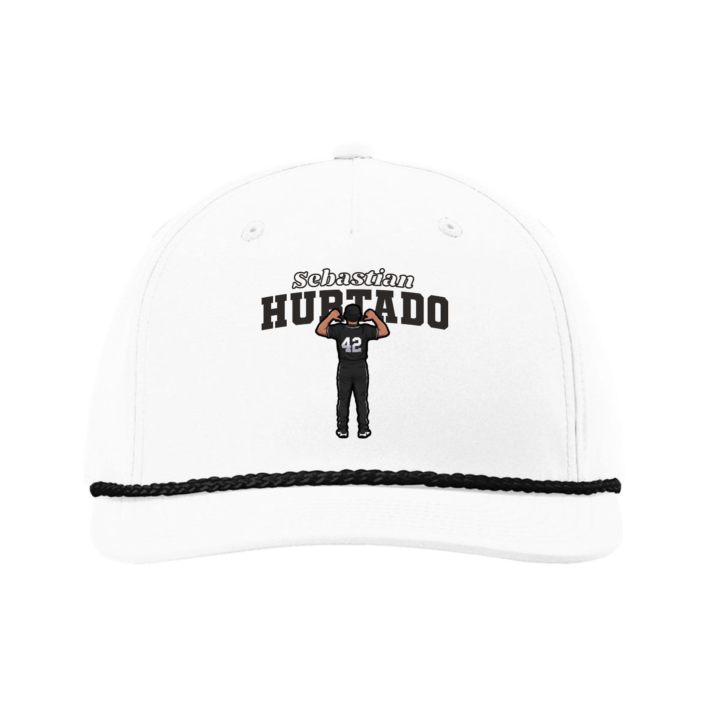 Five-Panel Classic Rope Cap — Name Arch in White