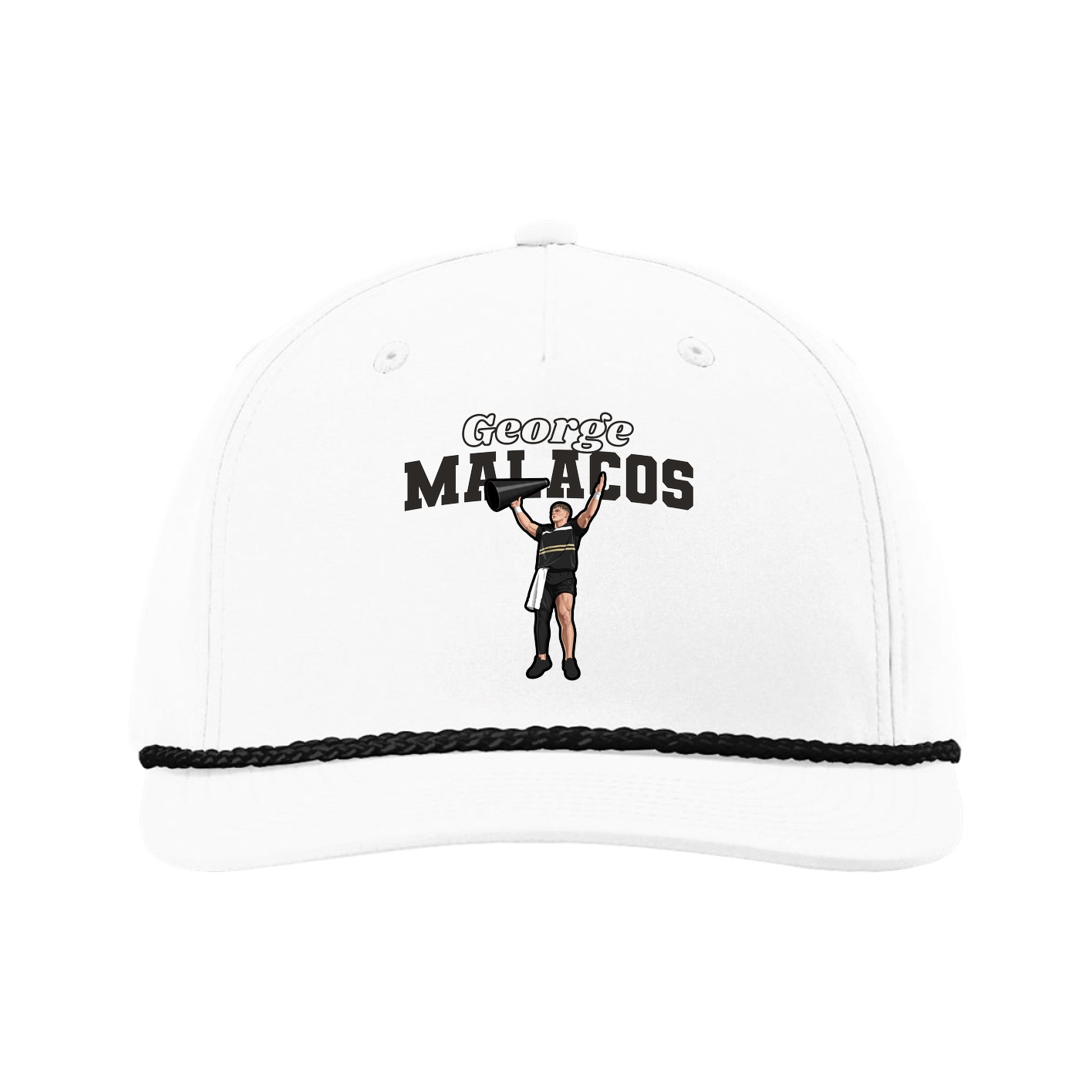 Five-Panel Classic Rope Cap — Name Arch in White