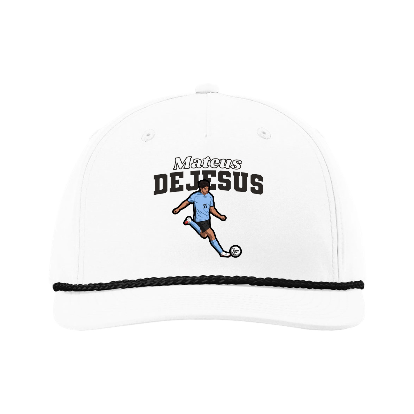 Five-Panel Classic Rope Cap — Name Arch in White