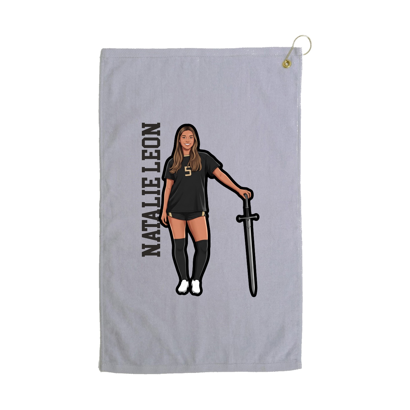 Golf Towel — Name Vertical in Grey
