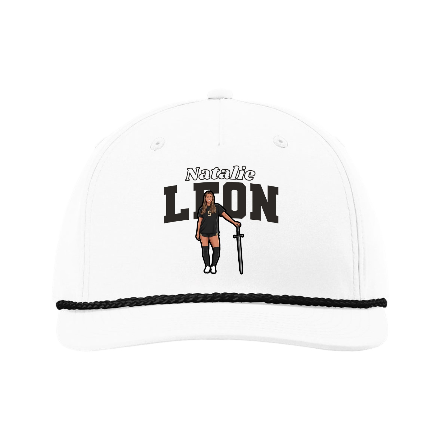Five-Panel Classic Rope Cap — Name Arch in White