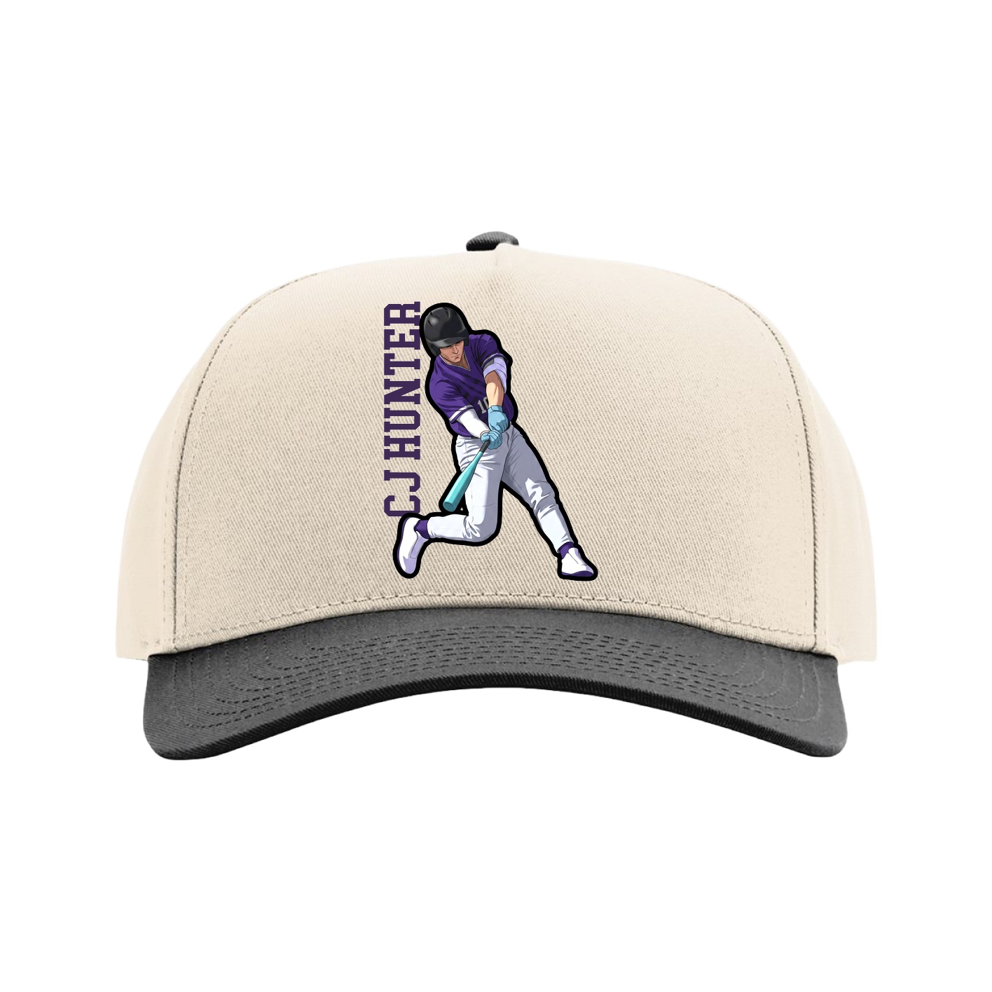 Full Fabric Five-Panel Champ Cap — Name Vertical in Cream/Black