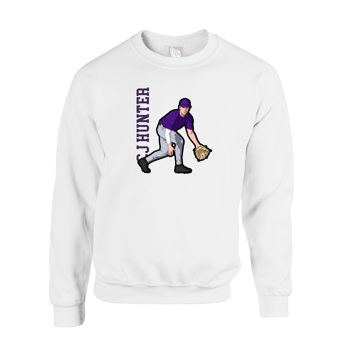 Fleece Crew — Name Vertical in White