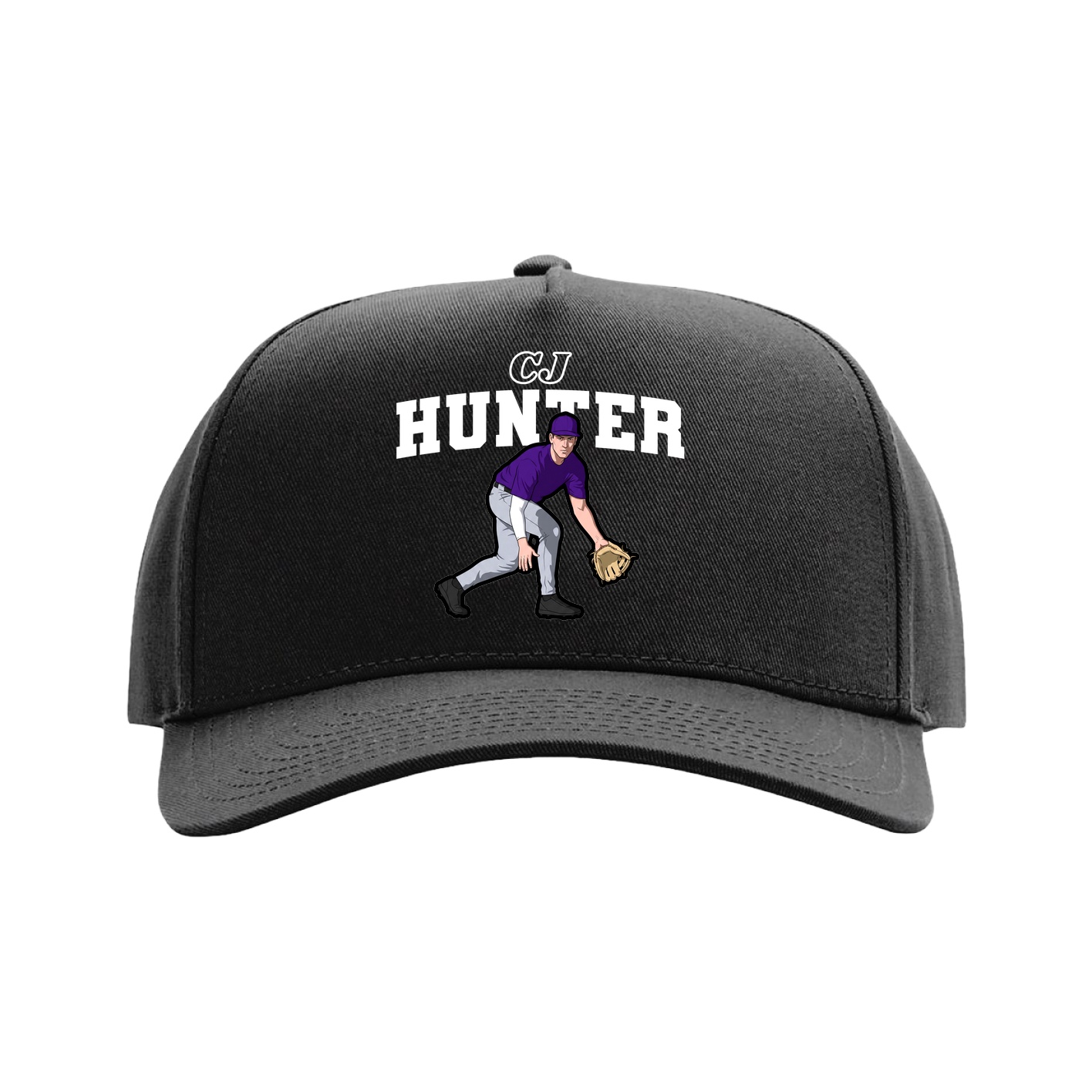 Full Fabric Five-Panel Champ Cap — Name Arch in Black