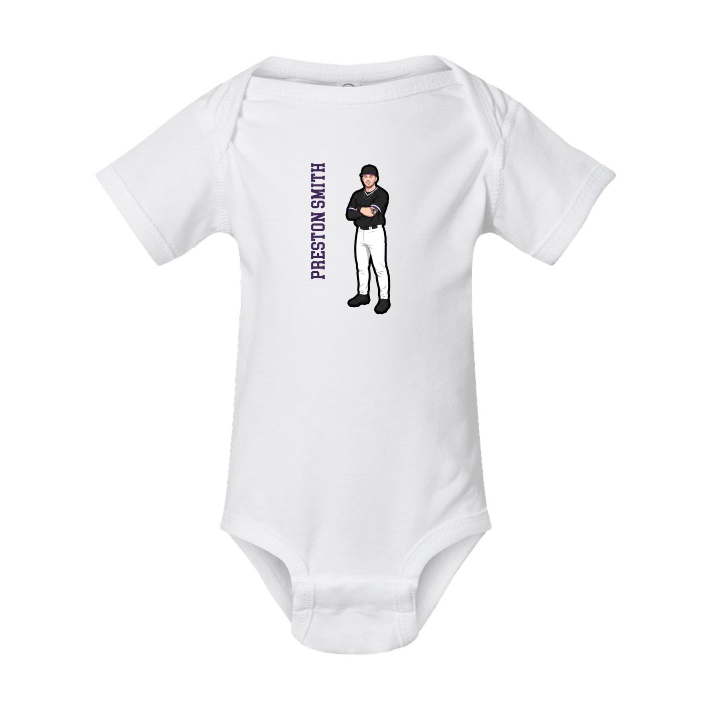 Baby Onesie — Name Vertical in White