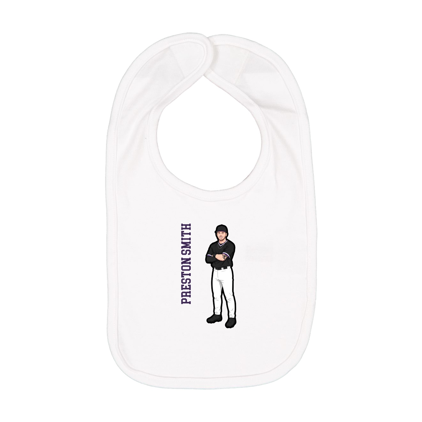 Infant Bib — Name Vertical in White