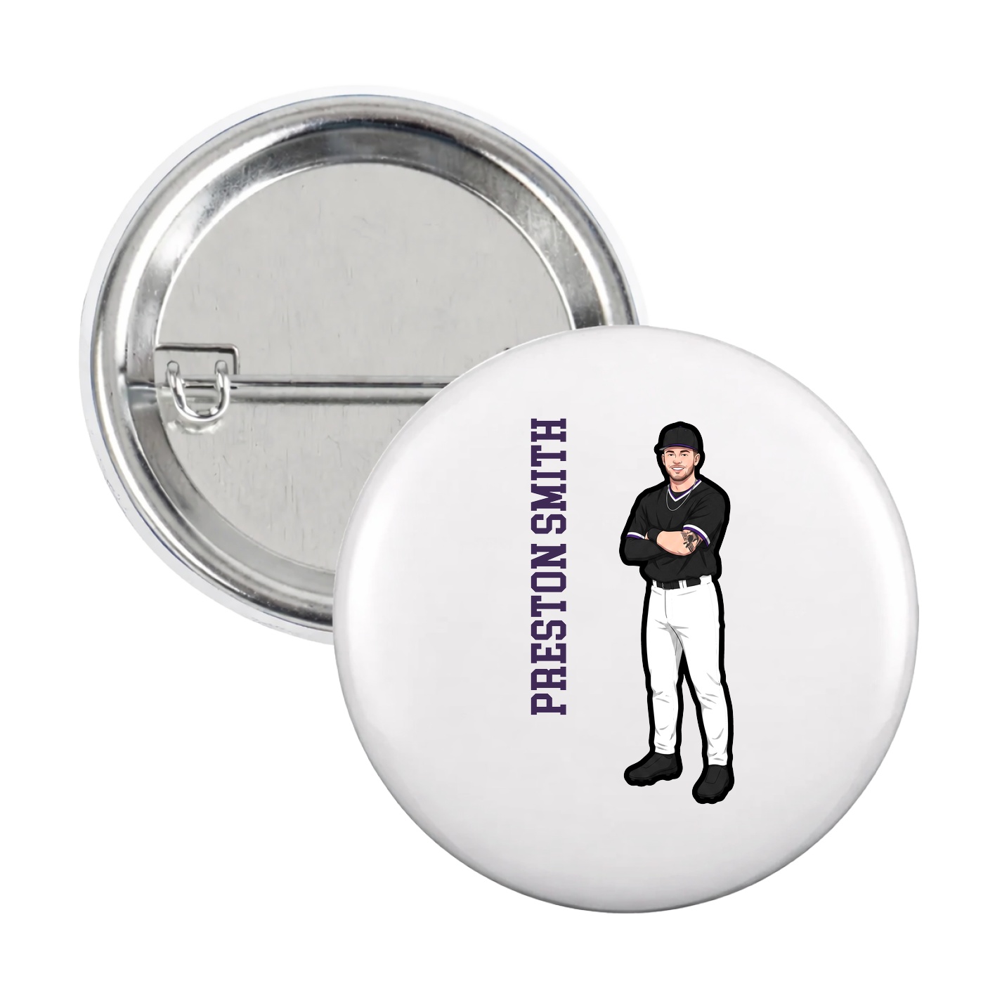 Game Day Button — Name Vertical in White