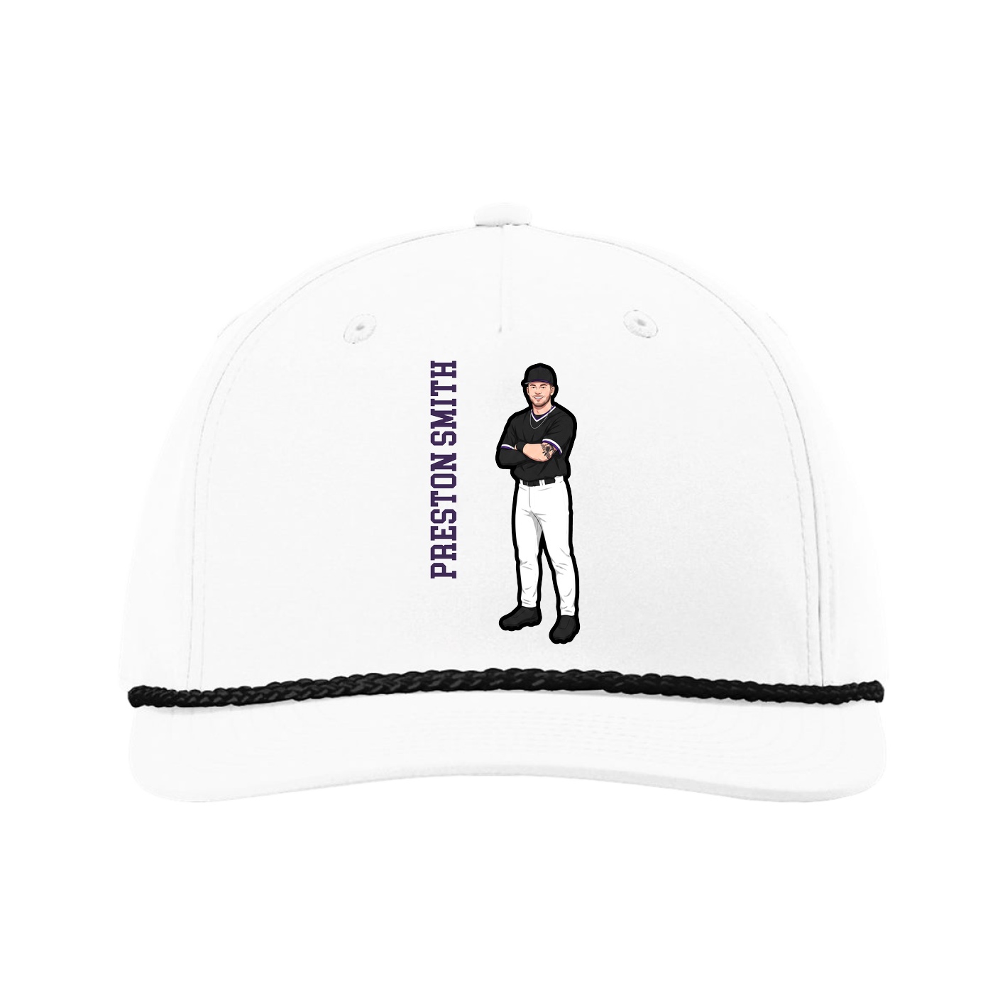 Five-Panel Classic Rope Cap — Name Vertical in White
