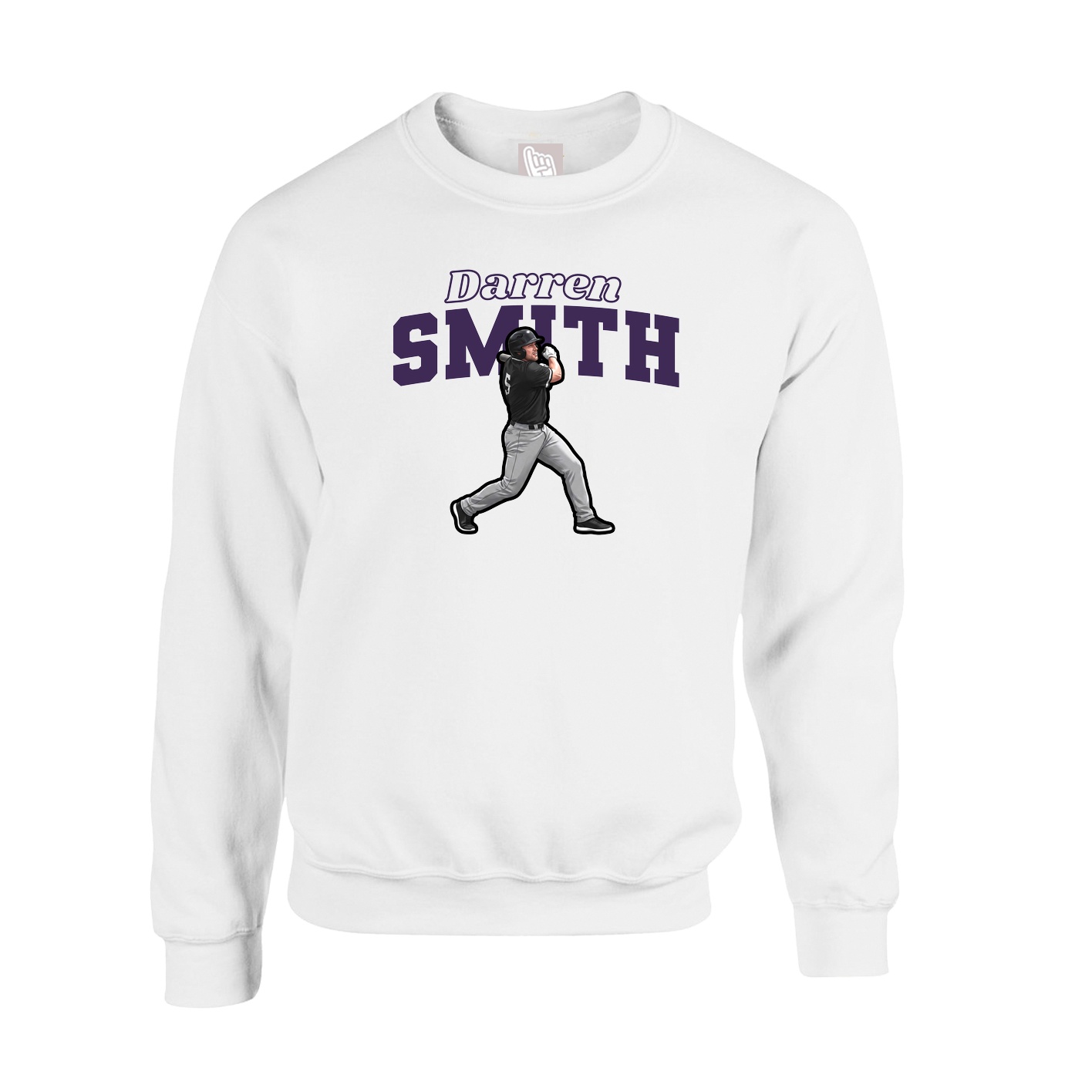 Fleece Crew — Name Arch in White