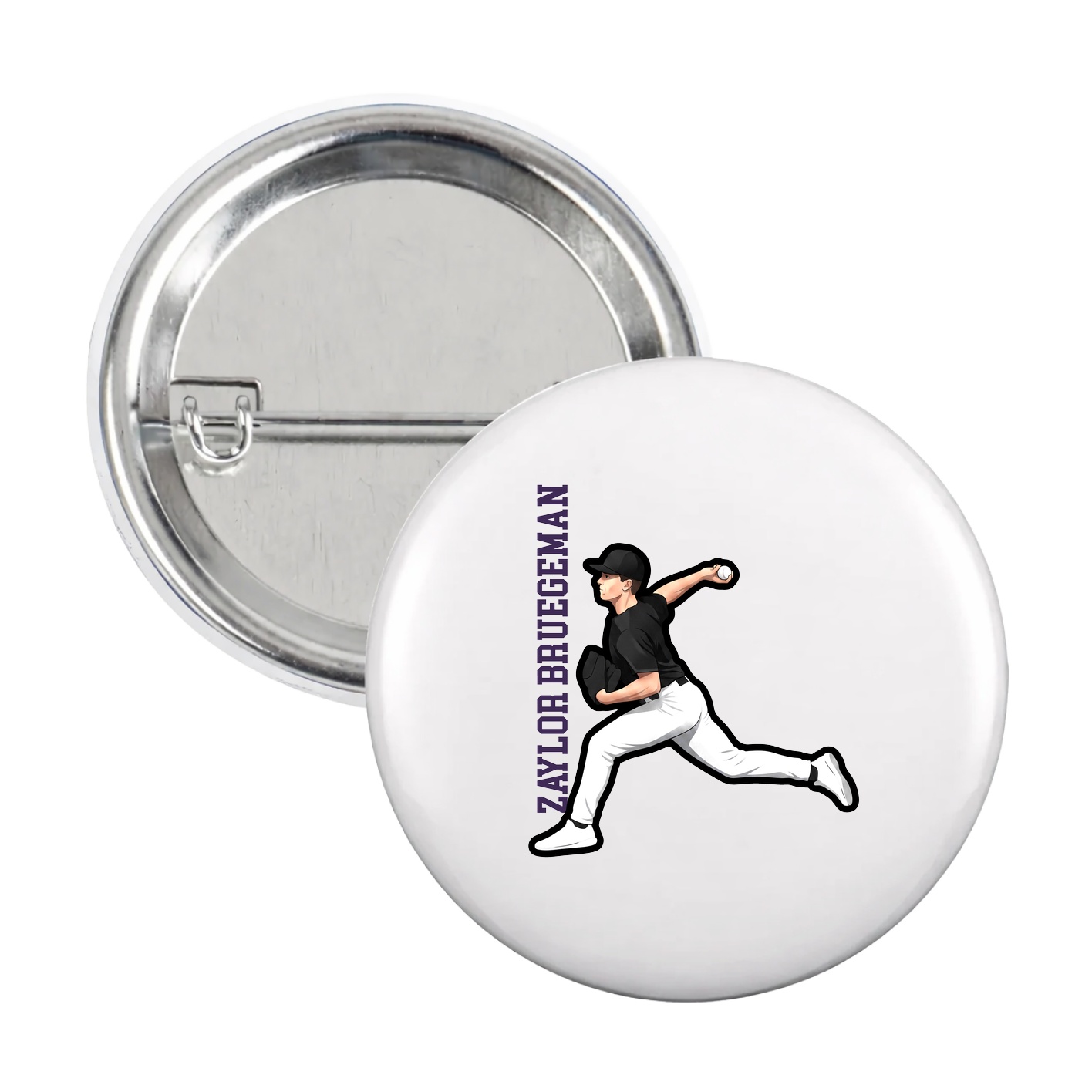 Game Day Button — Name Vertical in White