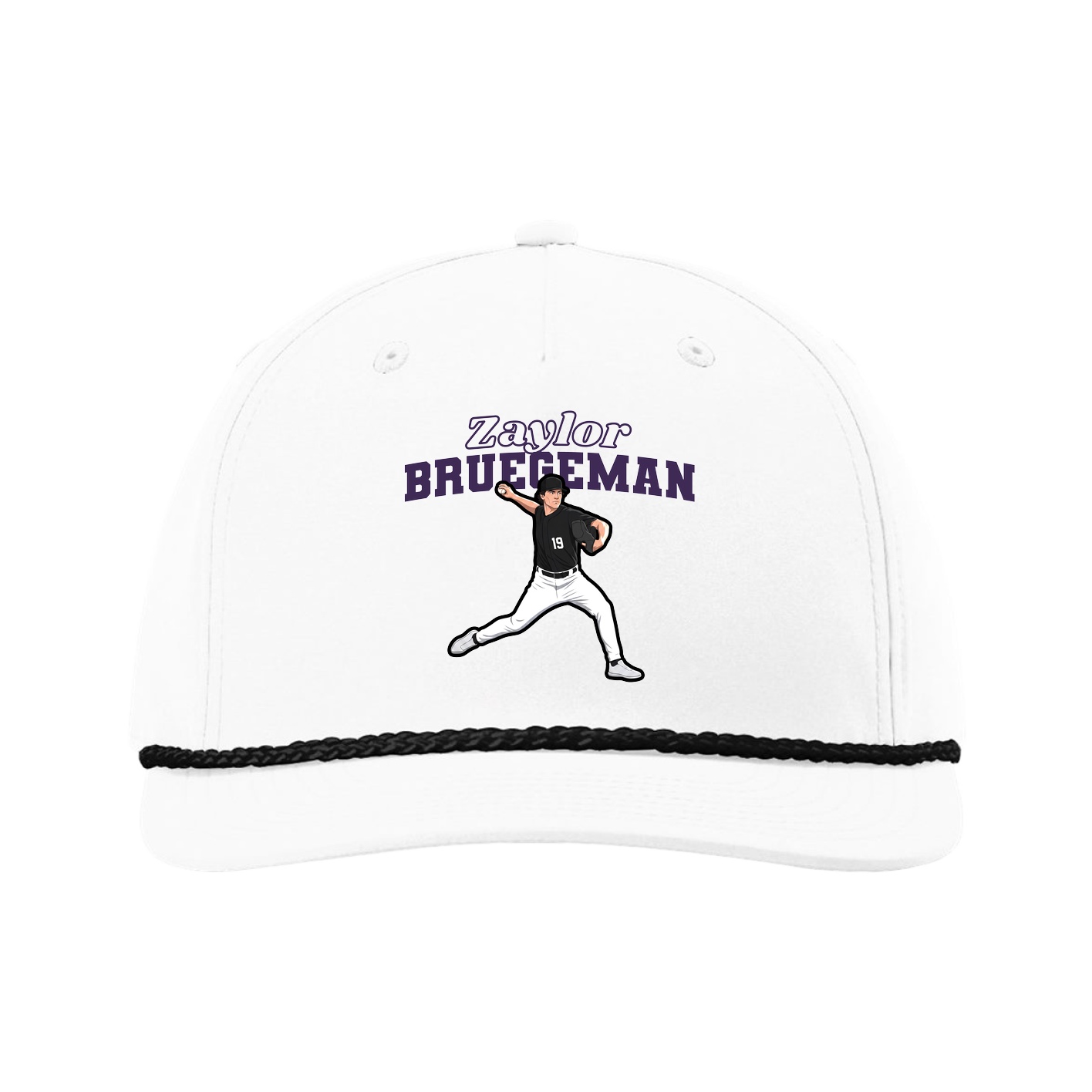 Five-Panel Classic Rope Cap — Name Arch in White