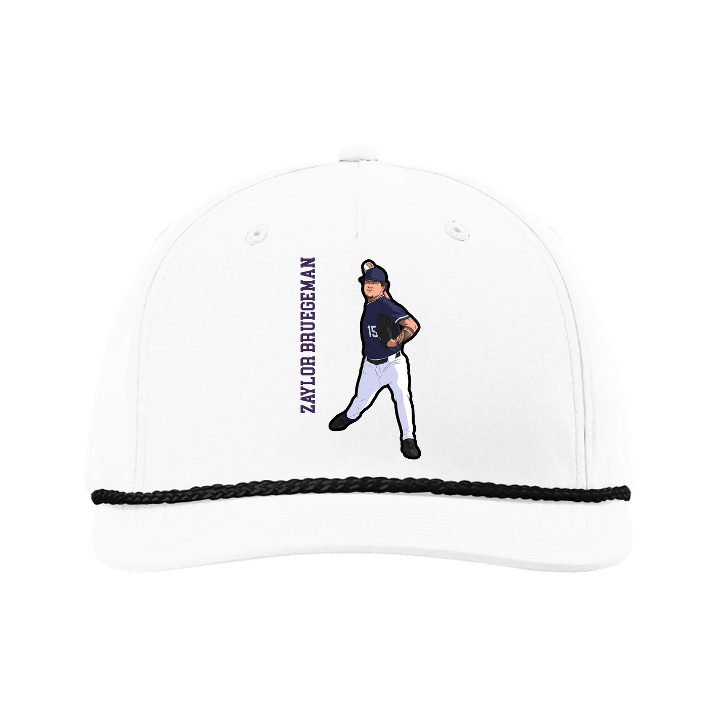 Five-Panel Classic Rope Cap — Name Vertical in White