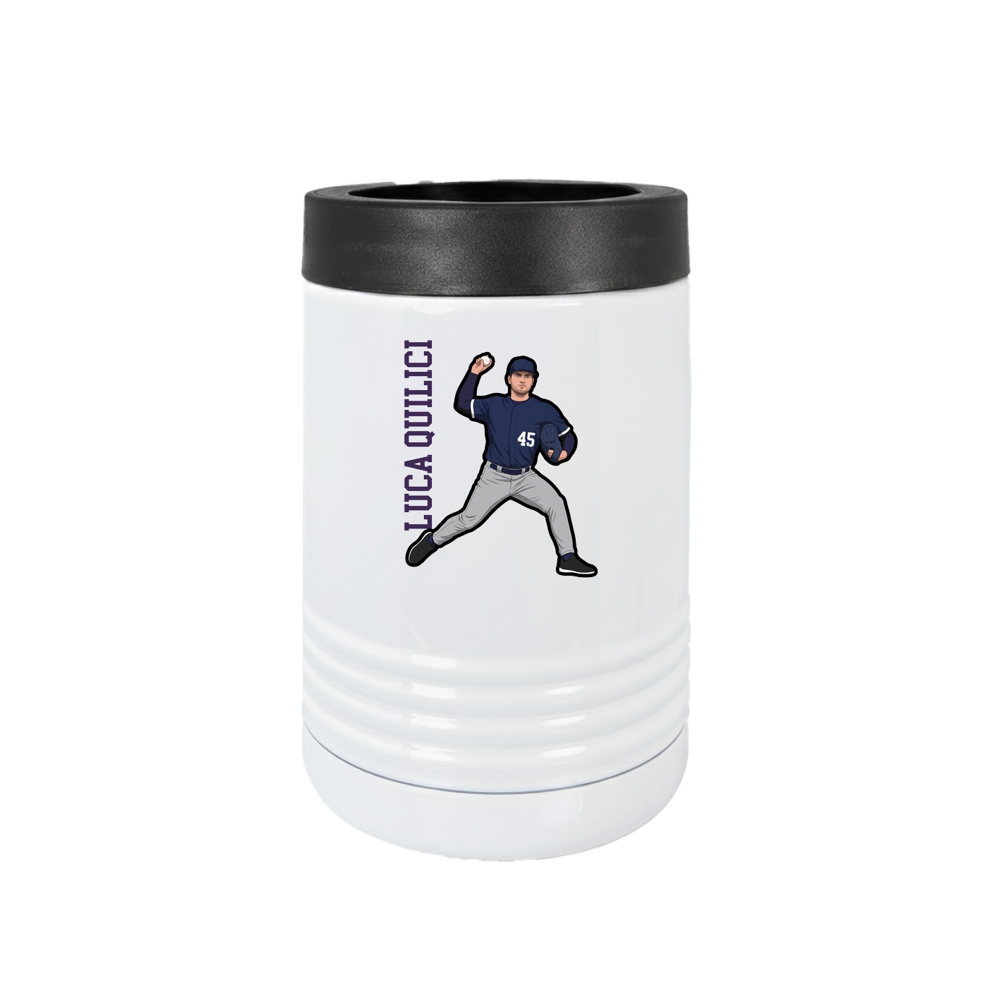 Beverage Holder — Name Vertical in White