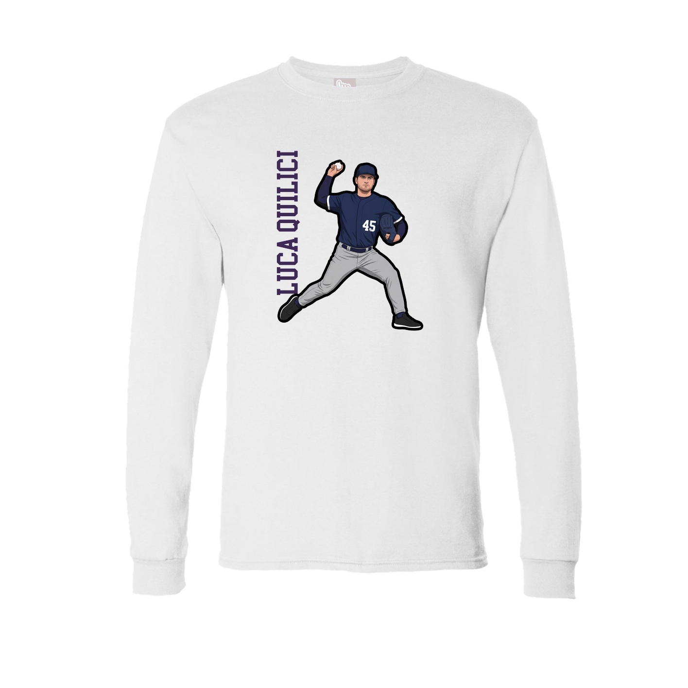 Long Sleeve Tee — Name Vertical in White