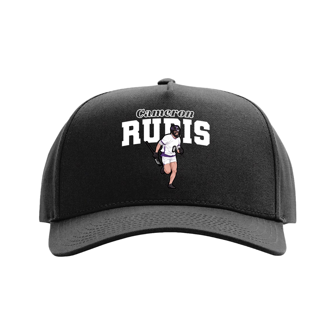 Full Fabric Five-Panel Champ Cap — Name Arch in Black