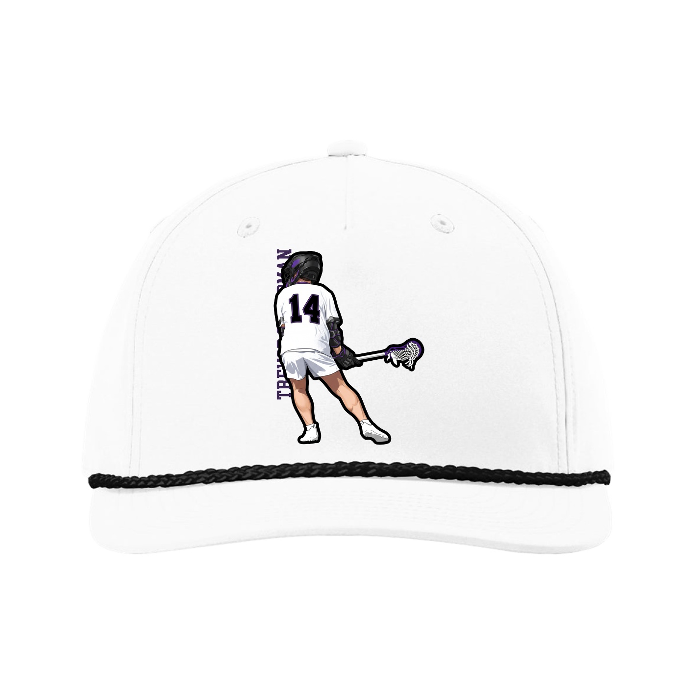 Five-Panel Classic Rope Cap — Name Vertical in White
