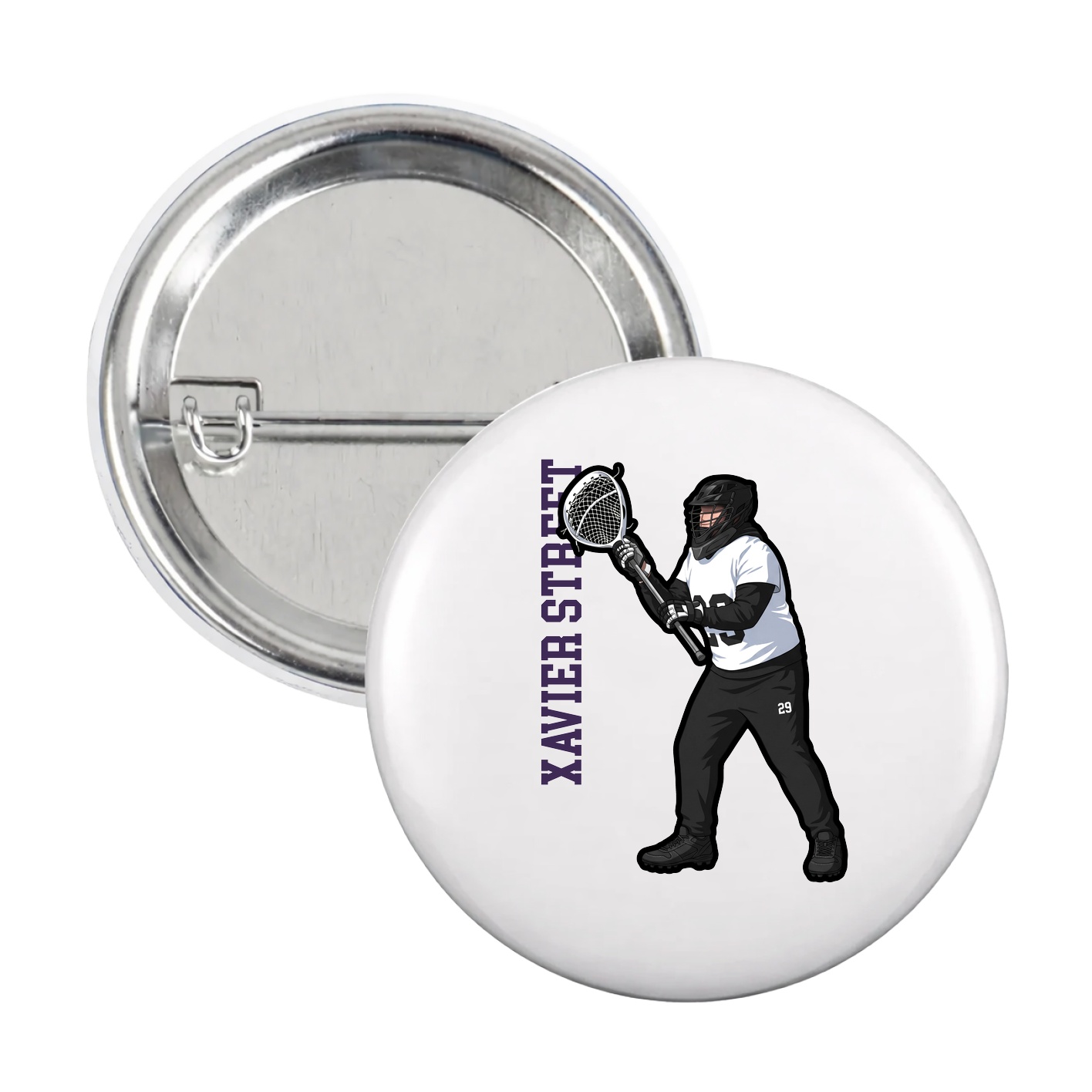 Game Day Button — Name Vertical in White
