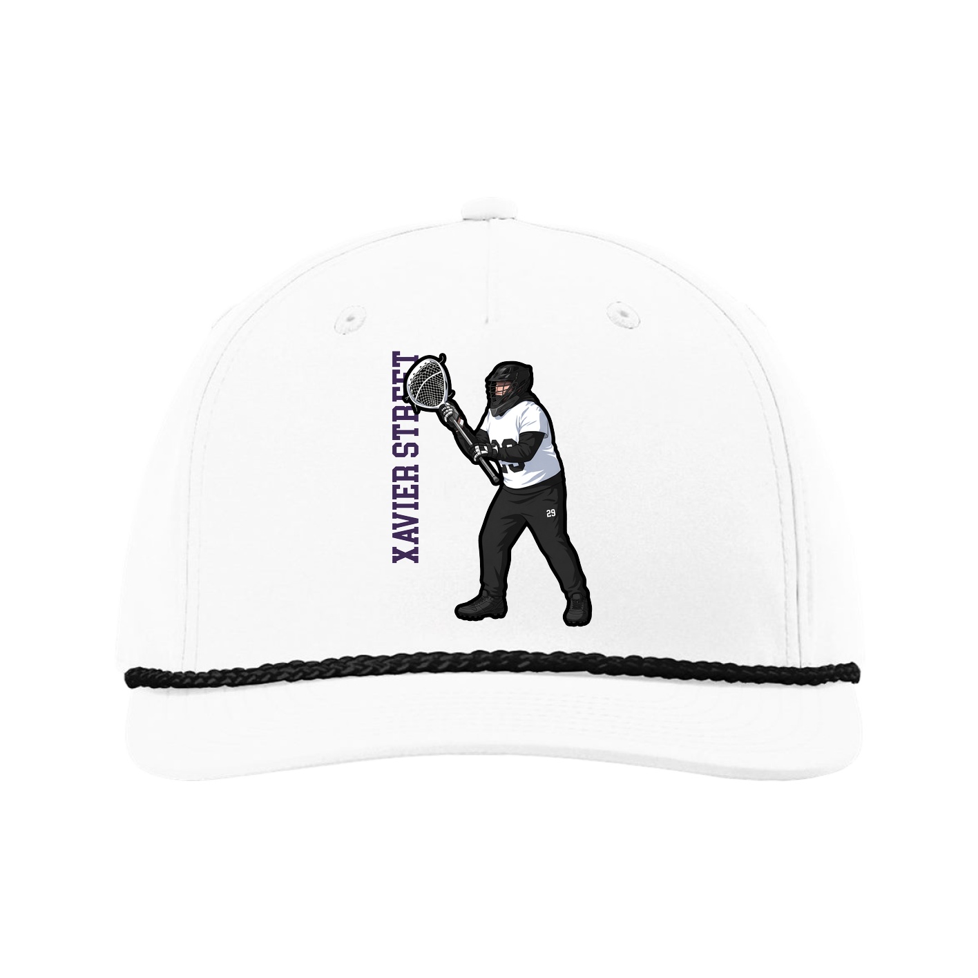 Five-Panel Classic Rope Cap — Name Vertical in White