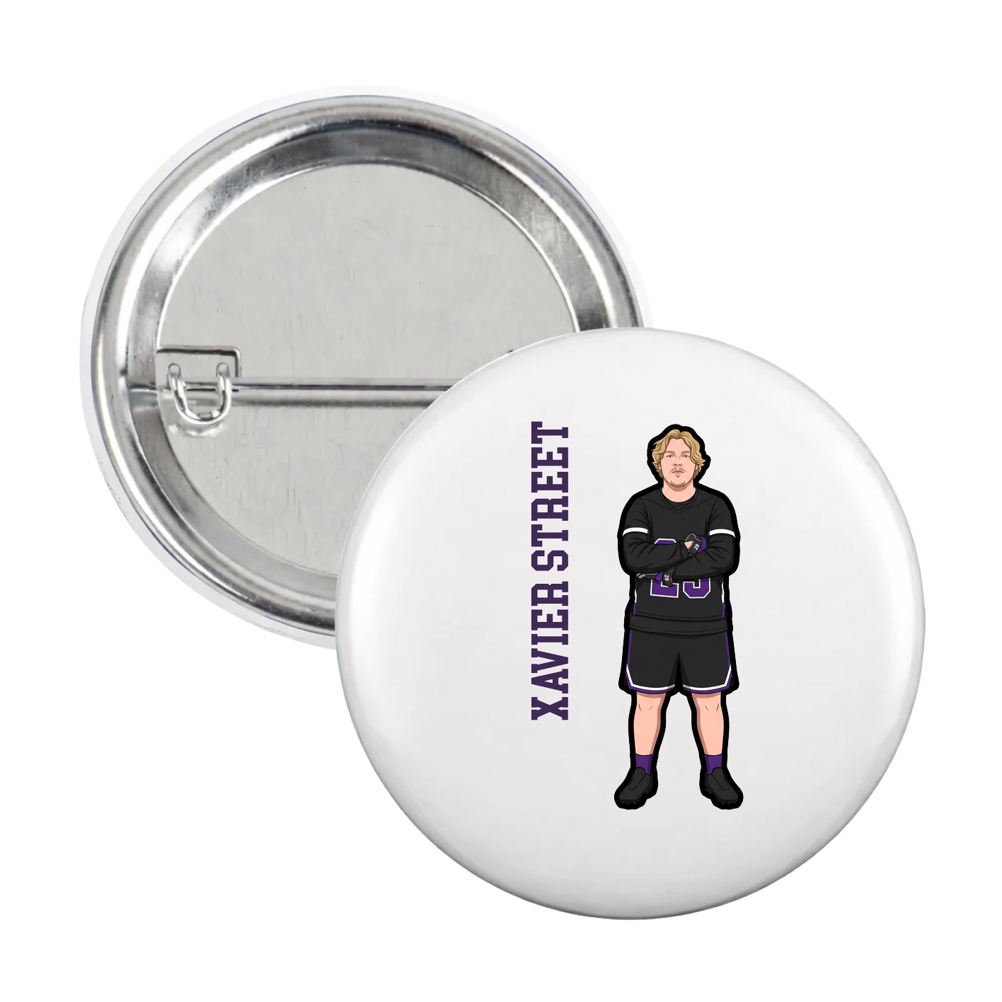 Game Day Button — Name Vertical in White