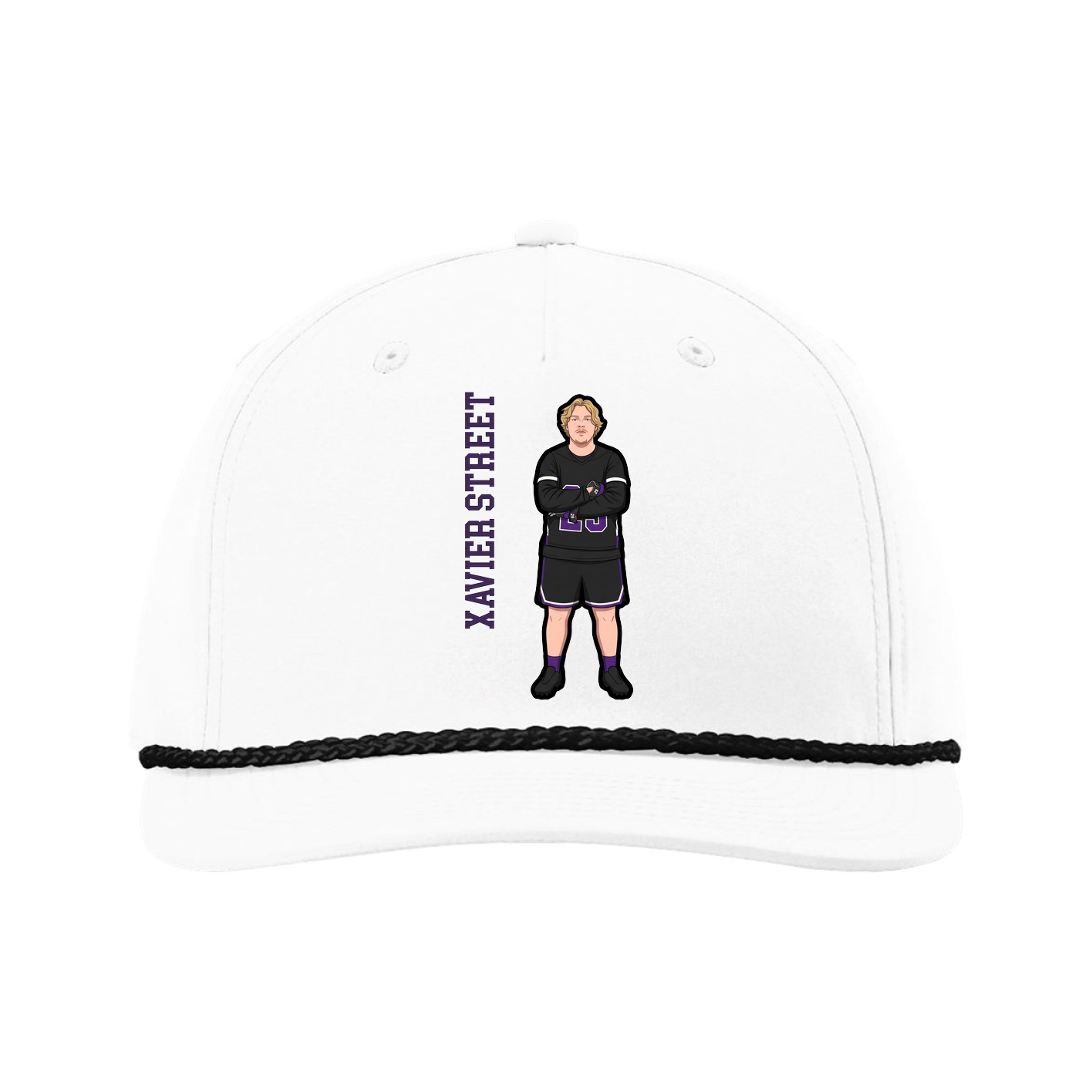 Five-Panel Classic Rope Cap — Name Vertical in White