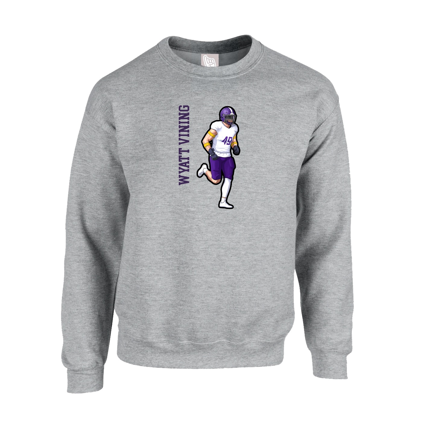 Fleece Crew — Name Vertical in Grey