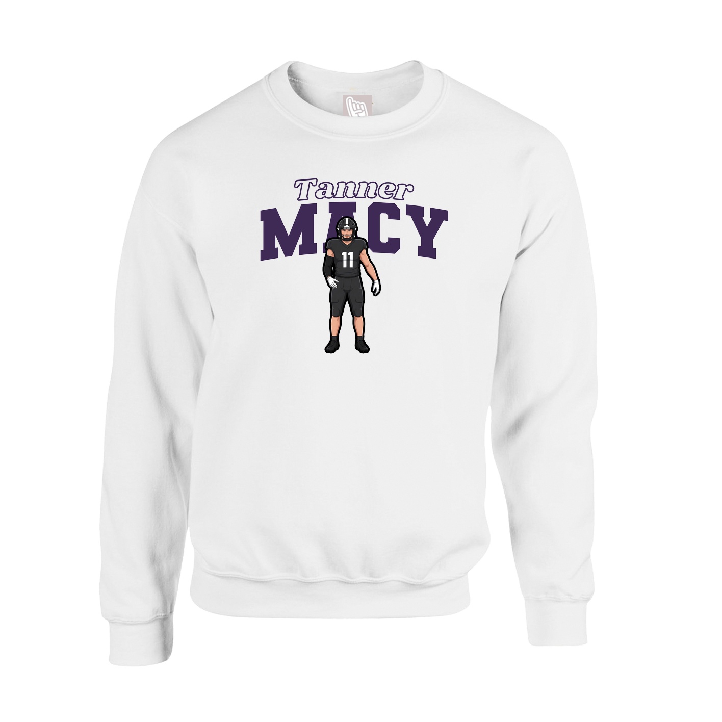Fleece Crew — Name Arch in White