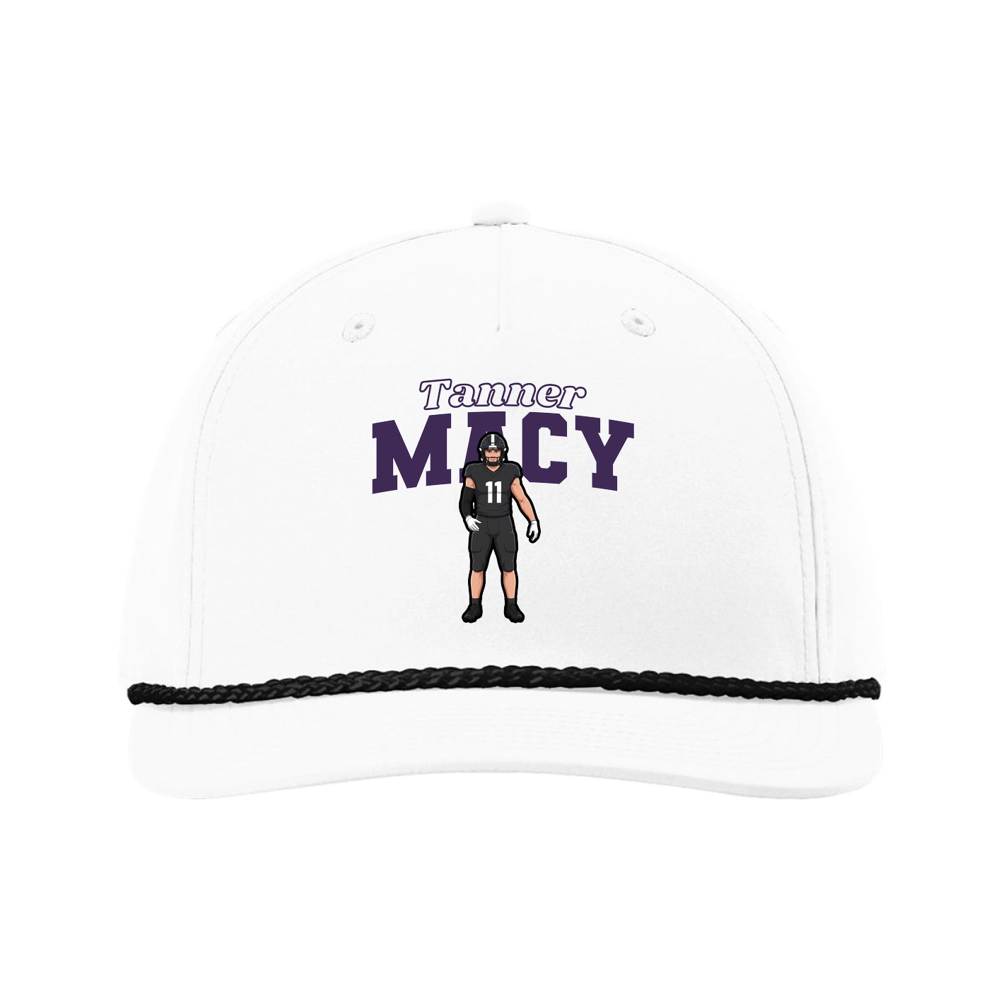 Five-Panel Classic Rope Cap — Name Arch in White